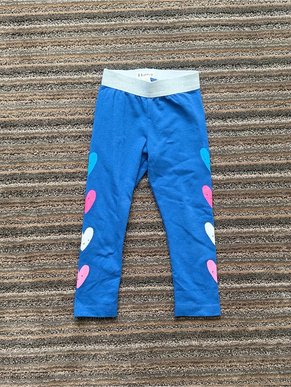 Hatley Blue Leggings with Pink, White & Teal Heart Accents